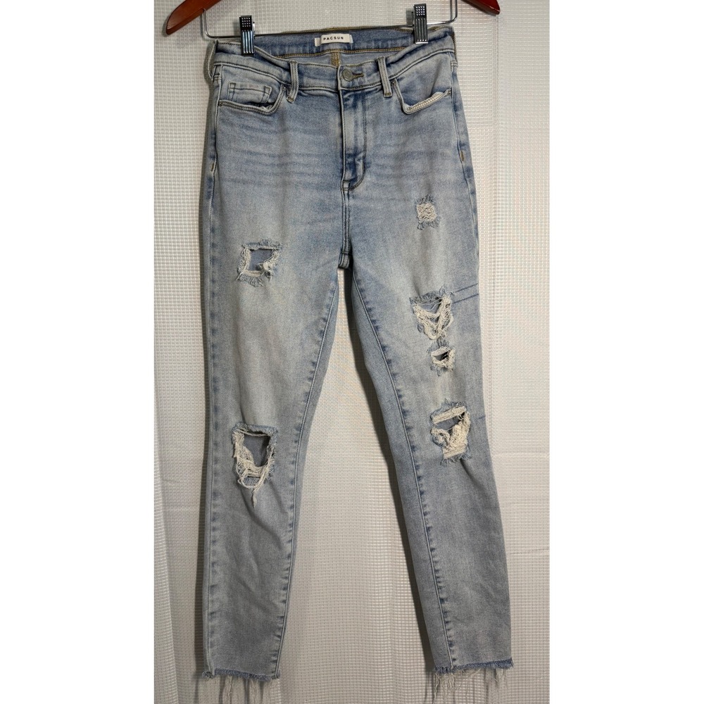 PacSun Distressed Skinny Jeans Light Blue‎ Ripped Frayed Hem